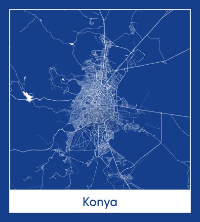 Illustration for Konya Turkey Asia City map blue print vector illustration - Royalty Free Image