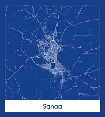 Illustration for Sanaa Yemen Asia City map blue print vector illustration - Royalty Free Image