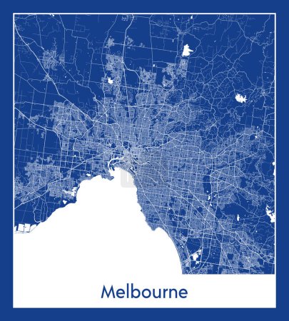 Ilustración de Melbourne Australia City mapa azul imprimir vector ilustración - Imagen libre de derechos
