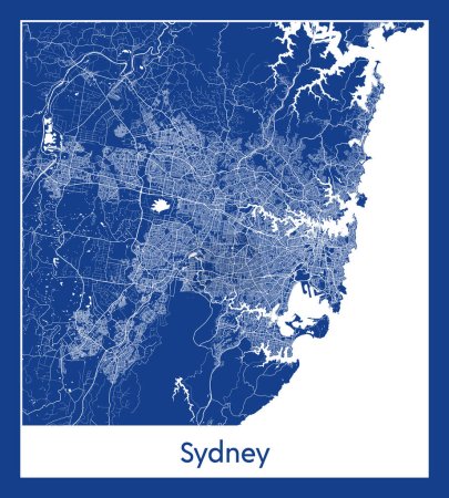 Téléchargez les illustrations : Sydney Australie Plan de ville illustration vectorielle d'impression bleue - en licence libre de droit