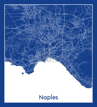 Ilustración de Nápoles Italia Europa Mapa de la ciudad azul imprimir vector ilustración - Imagen libre de derechos