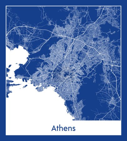 Ilustración de Atenas Grecia Europa Mapa de la ciudad azul imprimir vector ilustración - Imagen libre de derechos