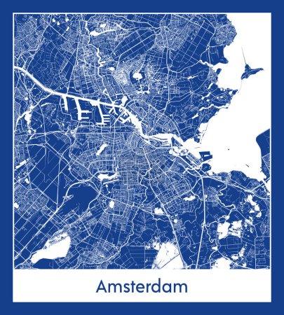 Ilustración de Amsterdam Países Bajos Europa Mapa de la ciudad azul imprimir vector ilustración - Imagen libre de derechos