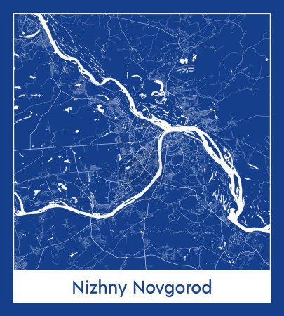 Ilustración de Nizhny Novgorod Rusia Europa Mapa de la ciudad azul imprimir vector ilustración - Imagen libre de derechos