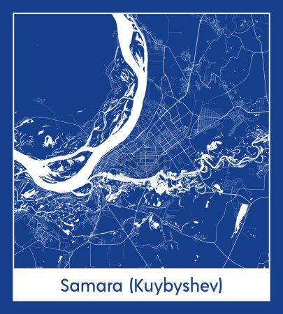 Ilustración de Samara Kuybyshev Rusia Europa Mapa de la ciudad azul imprimir vector ilustración - Imagen libre de derechos
