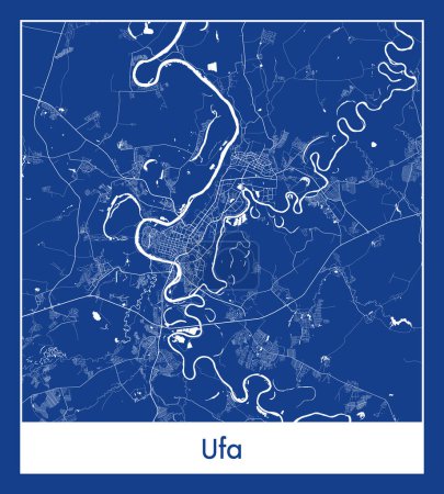Illustration for Ufa Russia Europe City map blue print vector illustration - Royalty Free Image