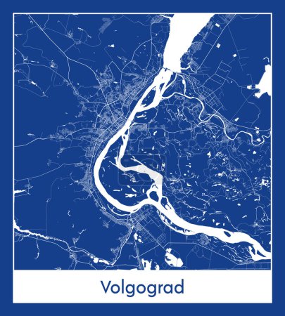 Ilustración de Volgogrado Rusia Europa Mapa de la ciudad azul imprimir vector ilustración - Imagen libre de derechos