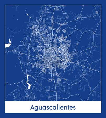 Vektor für Aguascalientes Mexiko Nordamerika Stadt Karte blau drucken Vektor Illustration - Lizenzfreies Bild