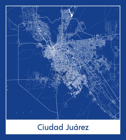 Ilustración de Ciudad Juarez México North America City mapa azul imprimir vector ilustración - Imagen libre de derechos