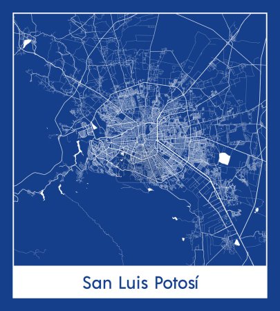 Ilustración de San Luis Potosí México América del Norte mapa azul print vector ilustración - Imagen libre de derechos