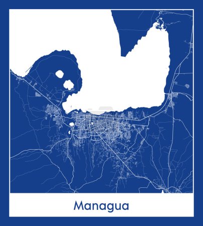 Ilustración de Managua Nicaragua América del Norte Mapa de la ciudad azul imprimir vector ilustración - Imagen libre de derechos
