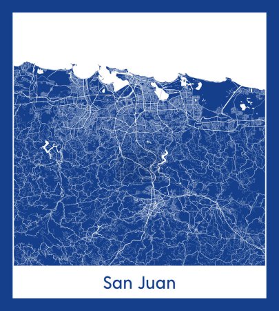 Ilustración de San Juan Puerto Rico North America City mapa azul imprimir vector ilustración - Imagen libre de derechos