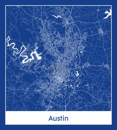 Ilustración de Austin Estados Unidos North America City mapa azul print vector ilustración - Imagen libre de derechos