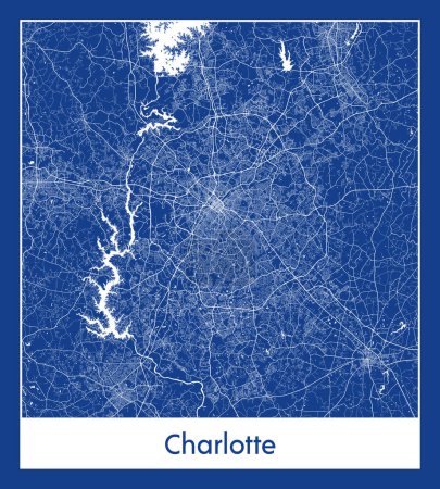 Illustration for Charlotte United States North America City map blue print vector illustration - Royalty Free Image