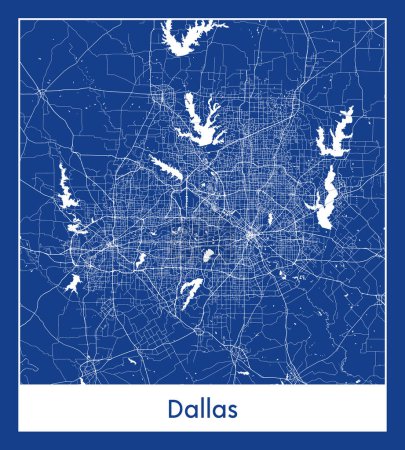 Ilustración de Dallas Estados Unidos North America City mapa azul print vector ilustración - Imagen libre de derechos