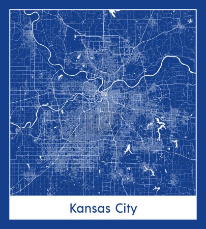 Ilustración de Kansas City Estados Unidos North America City mapa azul print vector ilustración - Imagen libre de derechos