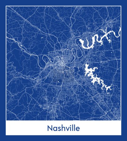 Ilustración de Nashville Estados Unidos North America City mapa azul print vector ilustración - Imagen libre de derechos