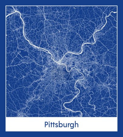 Illustration for Pittsburgh United States North America City map blue print vector illustration - Royalty Free Image
