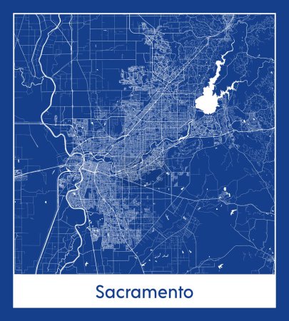 Illustration for Sacramento United States North America City map blue print vector illustration - Royalty Free Image