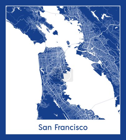 Ilustración de San Francisco Estados Unidos North America City mapa azul print vector ilustración - Imagen libre de derechos