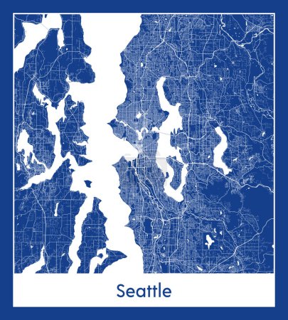 Illustration for Seattle United States North America City map blue print vector illustration - Royalty Free Image