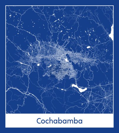 Ilustración de Cochabamba Bolivia América del Sur Mapa de la ciudad azul imprimir vector ilustración - Imagen libre de derechos