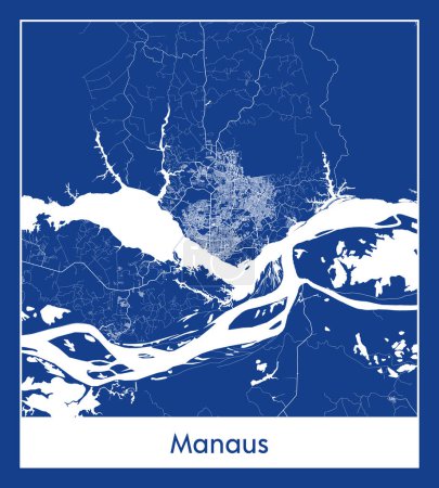 Ilustración de Manaus Brasil América del Sur Mapa de la ciudad azul imprimir vector ilustración - Imagen libre de derechos