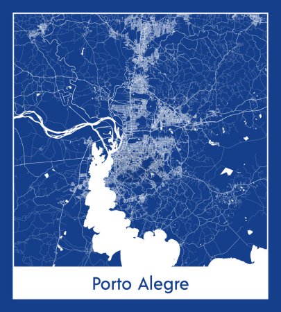 Ilustración de Porto Alegre Brasil América del Sur Mapa de la ciudad azul imprimir vector ilustración - Imagen libre de derechos