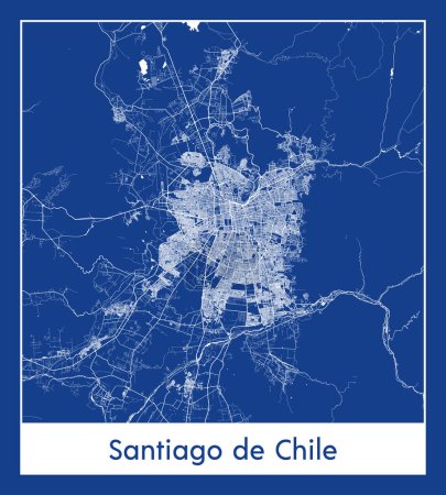 Ilustración de Santiago de Chile Chile América del Sur mapa azul print vector ilustración - Imagen libre de derechos