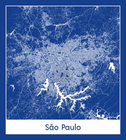 Sao Paulo Brazil South America City map blue print vector illustration