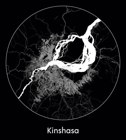 Téléchargez les illustrations : Carte de la ville Kinshasa République démocratique du Congo Illustration vectorielle Afrique - en licence libre de droit