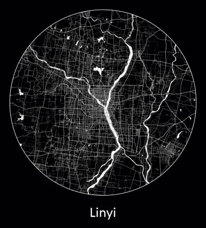 Téléchargez les illustrations : Plan de la ville Linyi Chine Asie illustration vectorielle - en licence libre de droit
