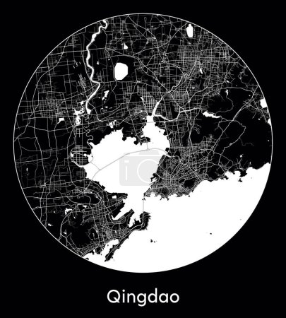 Ilustración de Mapa de la ciudad Qingdao China Asia vector ilustración - Imagen libre de derechos