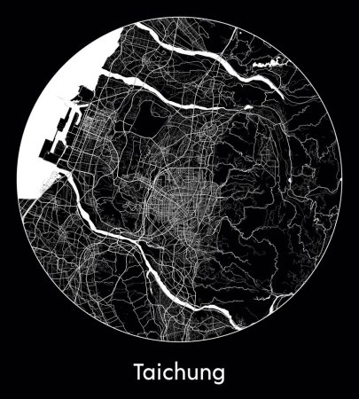 Téléchargez les illustrations : Plan de la ville Taichung Chine Asie illustration vectorielle - en licence libre de droit
