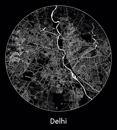 Téléchargez les illustrations : Carte de la ville Delhi Inde Asie illustration vectorielle - en licence libre de droit