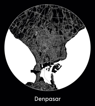 Ilustración de Mapa de la ciudad Denpasar Indonesia Asia vector ilustración - Imagen libre de derechos