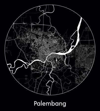 Ilustración de Mapa de la ciudad Palembang Indonesia Asia vector ilustración - Imagen libre de derechos