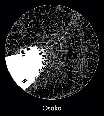 Téléchargez les illustrations : Plan de la ville Osaka Japon Asie illustration vectorielle - en licence libre de droit
