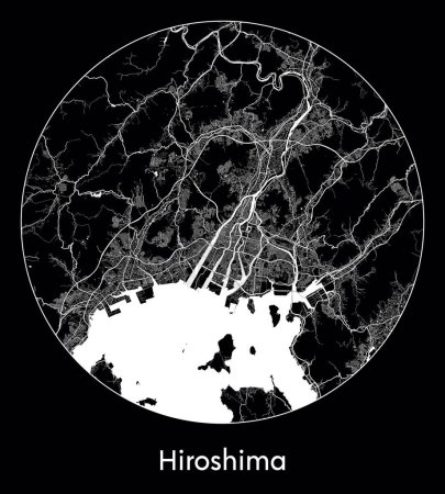 Téléchargez les illustrations : Carte de la ville Hiroshima Japon Asie illustration vectorielle - en licence libre de droit