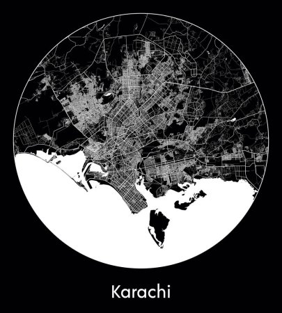 Téléchargez les illustrations : Carte de la ville Karachi Pakistan Asie illustration vectorielle - en licence libre de droit