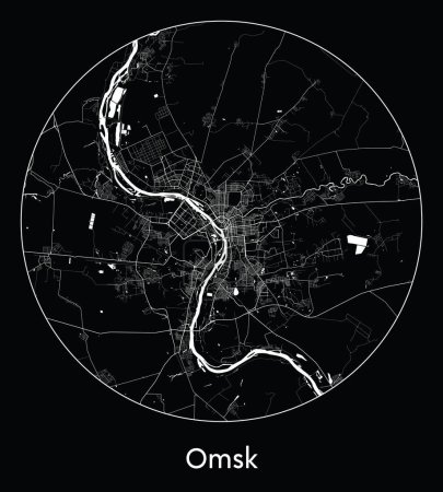 Téléchargez les illustrations : Plan de la ville Omsk Russie Asie illustration vectorielle - en licence libre de droit