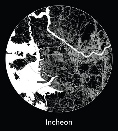 Téléchargez les illustrations : Carte de la ville Incheon Corée du Sud Asie illustration vectorielle - en licence libre de droit