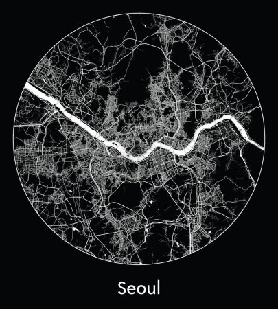 Téléchargez les illustrations : Plan de la ville Séoul Corée du Sud Asie illustration vectorielle - en licence libre de droit
