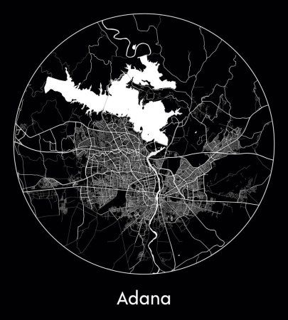 Téléchargez les illustrations : Plan de la ville Adana Turquie Asie illustration vectorielle - en licence libre de droit