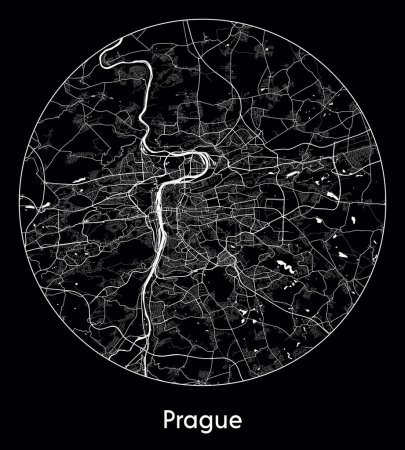 Téléchargez les illustrations : Plan de la ville Prague République tchèque Europe illustration vectorielle - en licence libre de droit