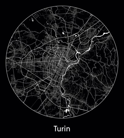 Téléchargez les illustrations : Plan de la ville Turin Italie Europe illustration vectorielle - en licence libre de droit