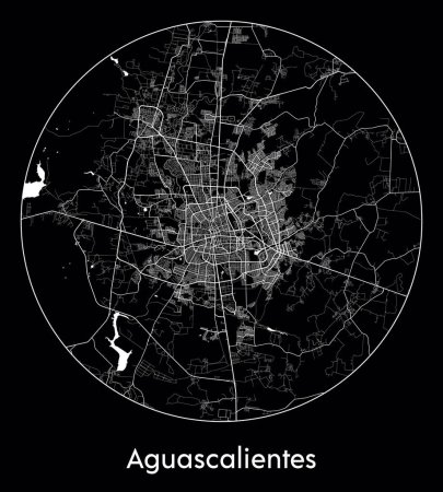 Ilustración de Mapa de la ciudad Aguascalientes México América del Norte vector ilustración - Imagen libre de derechos