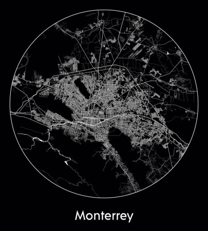 Téléchargez les illustrations : Plan de la ville Monterrey Mexique Amérique du Nord illustration vectorielle - en licence libre de droit