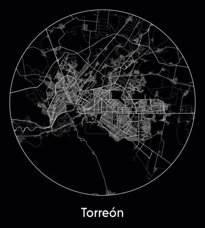 Téléchargez les illustrations : Plan de la ville Torreon Mexique Amérique du Nord illustration vectorielle - en licence libre de droit