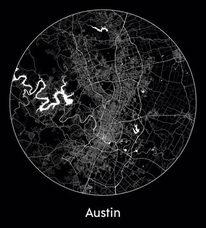 Téléchargez les illustrations : Plan de la ville Austin Etats-Unis Illustration vectorielle Amérique du Nord - en licence libre de droit